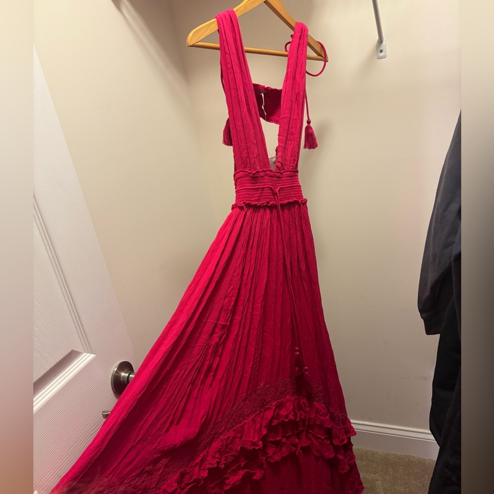 NWT Free People Santa Maria Maxi Pink Dress Size M Flow Ruffles Lace Detail - Picture 11 of 14